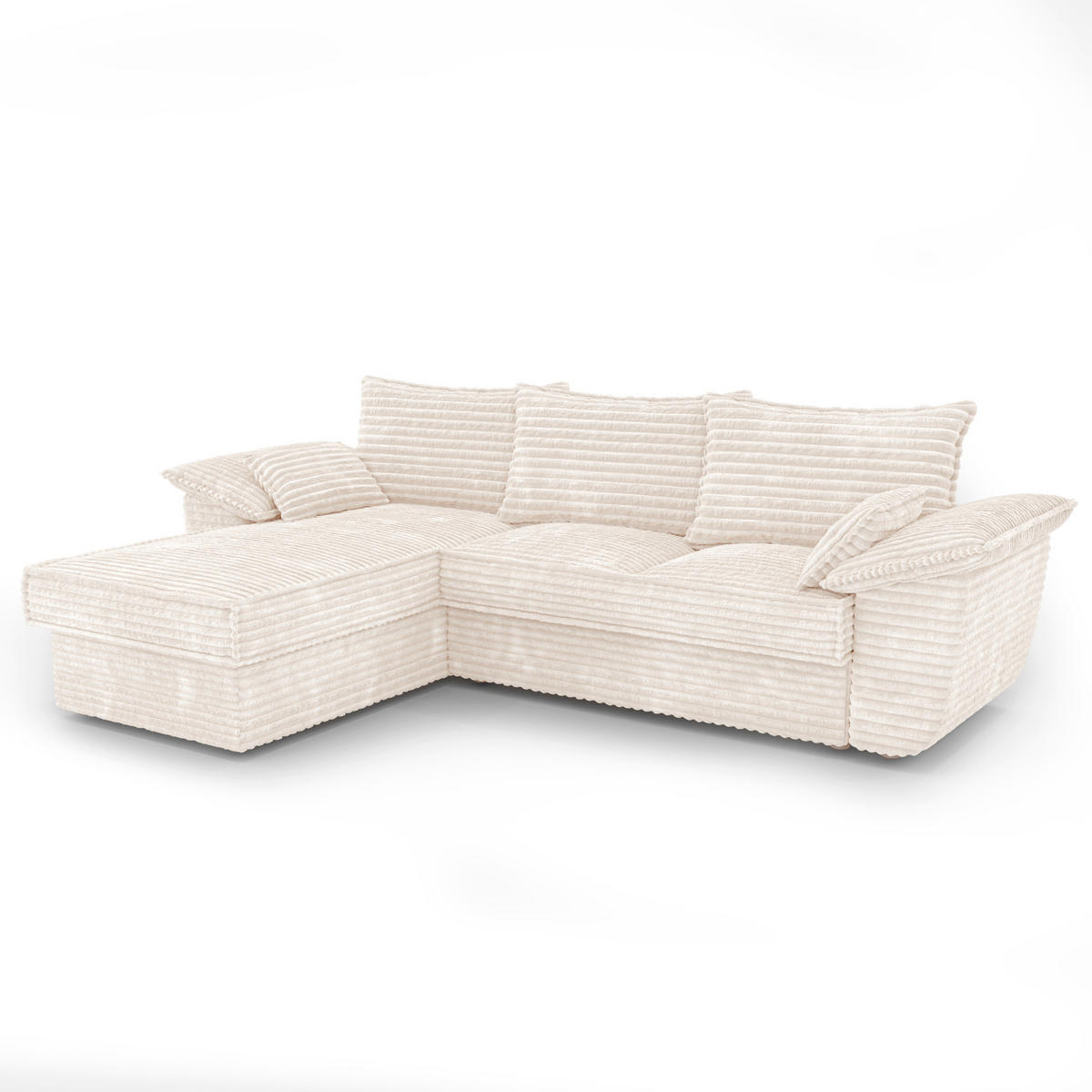 ECKSOFA LINKS Gerippter Samt XXL Creme 257cm - Creme, Textil (168/257cm) - Sia Home