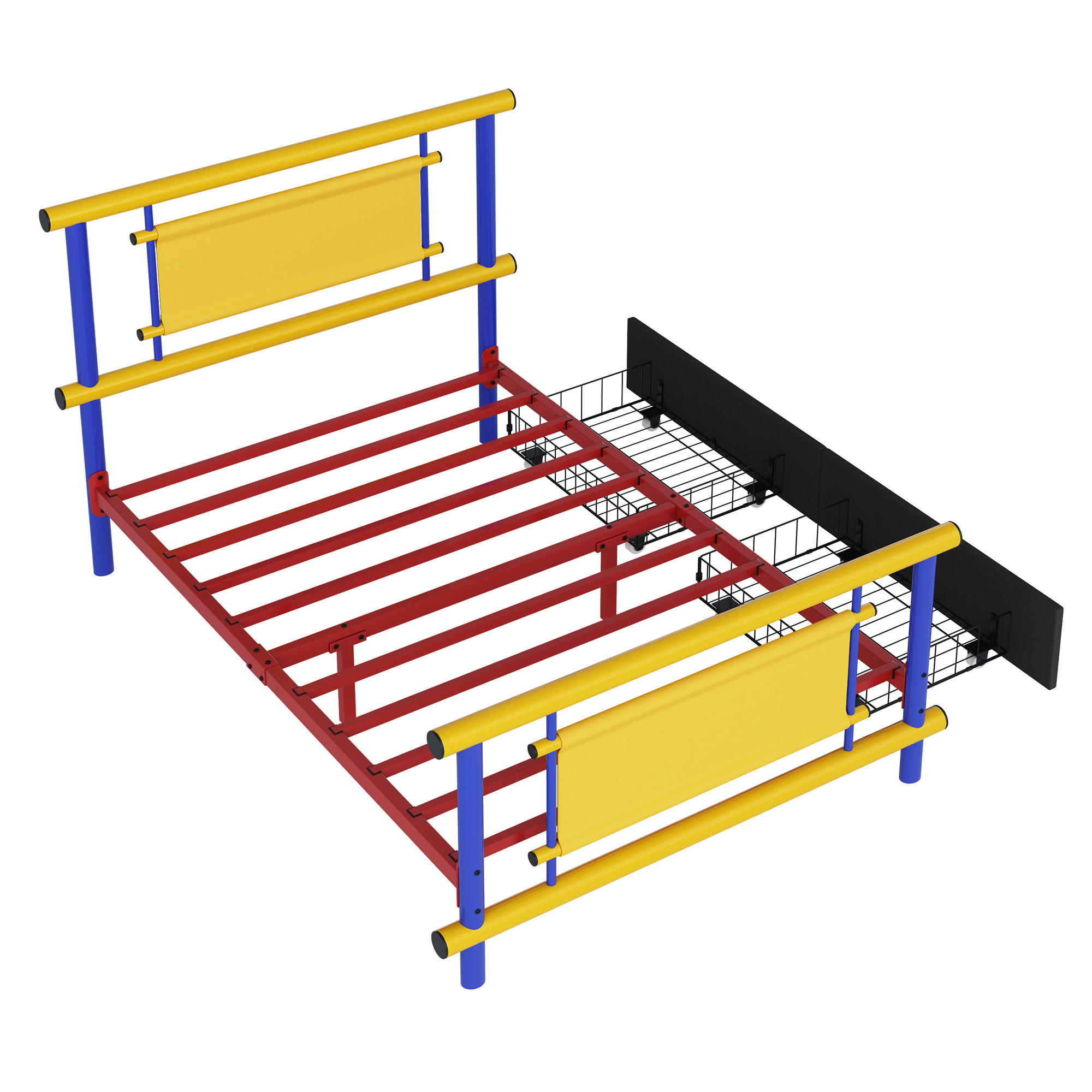 METALLBETT 90/200 cm Blau mit 2 Schubladen - Blau, Metall (90/200cm) - Oxeza
