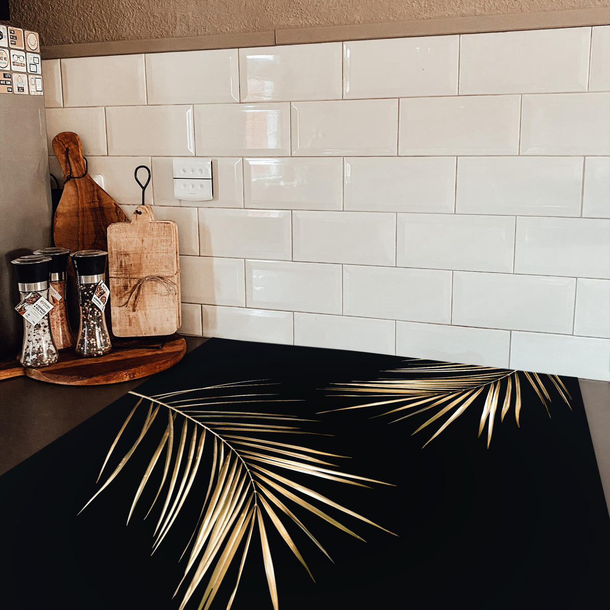 HERDABDECKPLATTE Blätter - Pflanzen - Gold - Schwarz - Luxus 78x78 cm - Goldfarben, Kunststoff (78/78/0.2cm) - MuchoWow