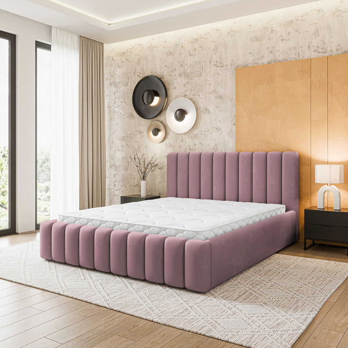 ČALOUNĚNÁ Postel DINESE 120x200 cm Pudrově růžová - světle růžová, kompozitní dřevo/textil (120/200cm) - MASSENO