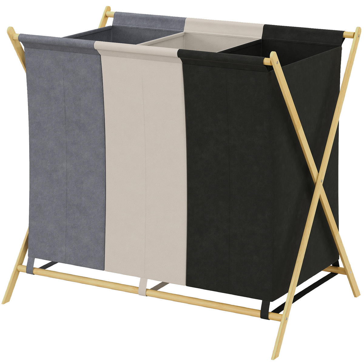 WÄSCHEKORB DE-09427 3 Fächer 129L klappbar Mehrfarbig - Multicolor, Naturmaterialien (75/67/48cm) - ComfortXL