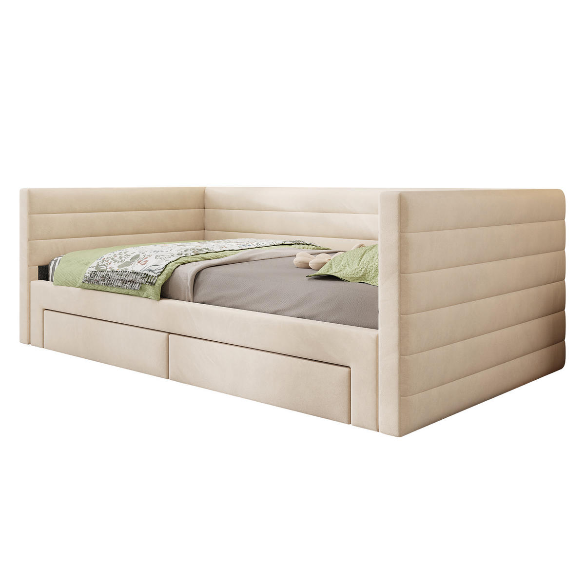 POLSTERBETT 90x190 Beige Baumwolle Ausziehbar - Beige, Textil (90/190cm) - FLIEKS