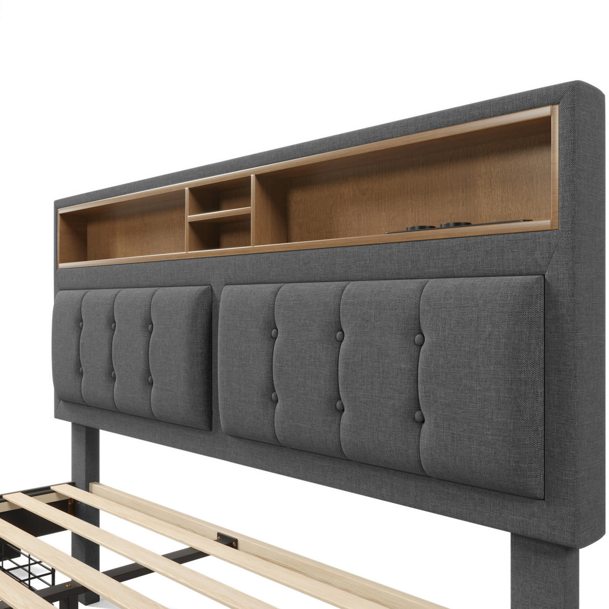 POLSTERBETT 140/200 cm Grau aus Leinen mit 4 Schubladen - Grau, Textil (140/200cm) - OKMYHOME