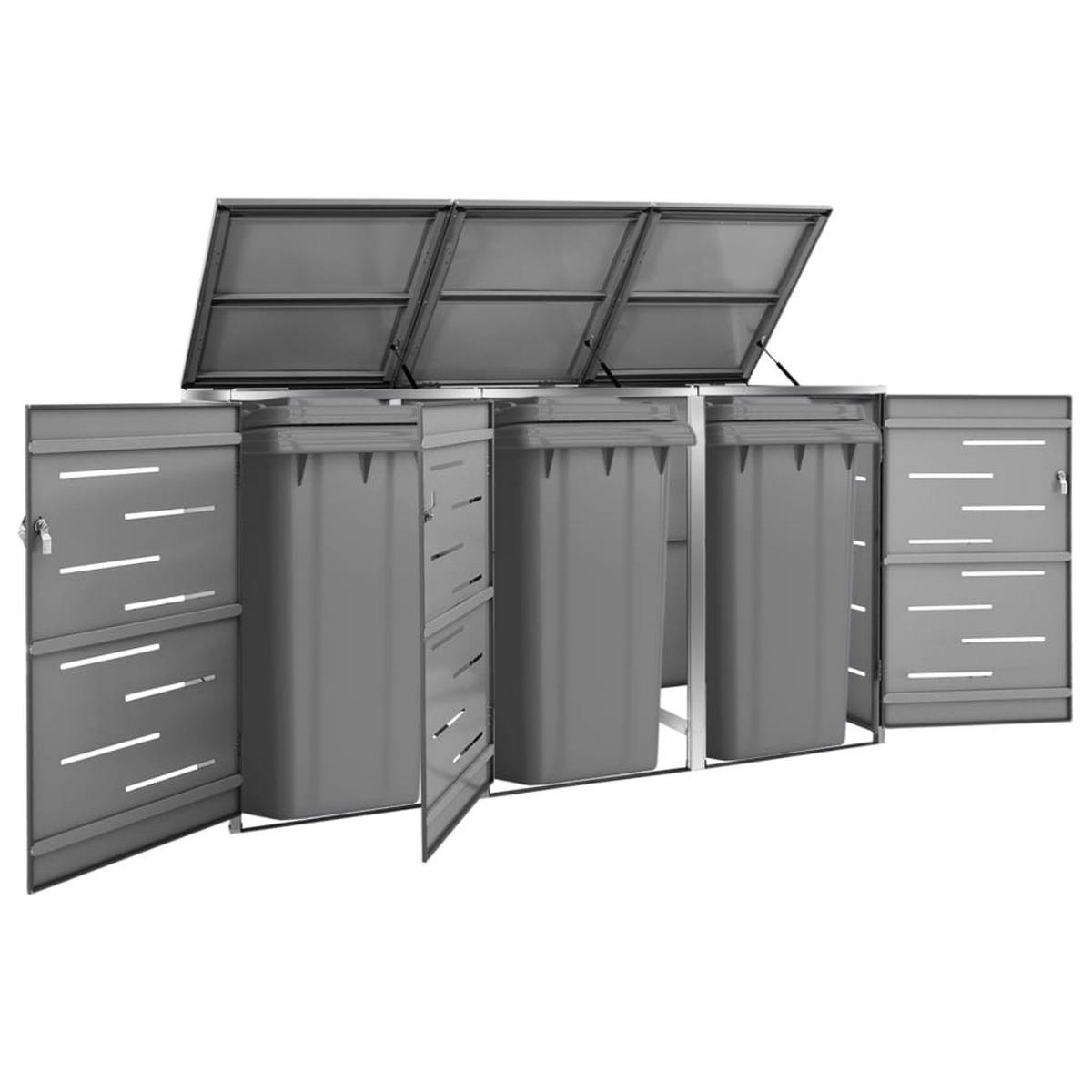 MÜLLTONNENBOX FÜR 3 TONNEN 207X77,5X115 CM EDELSTAHL - Anthrazit, Metall (207/115/77.5cm) - vidaXL