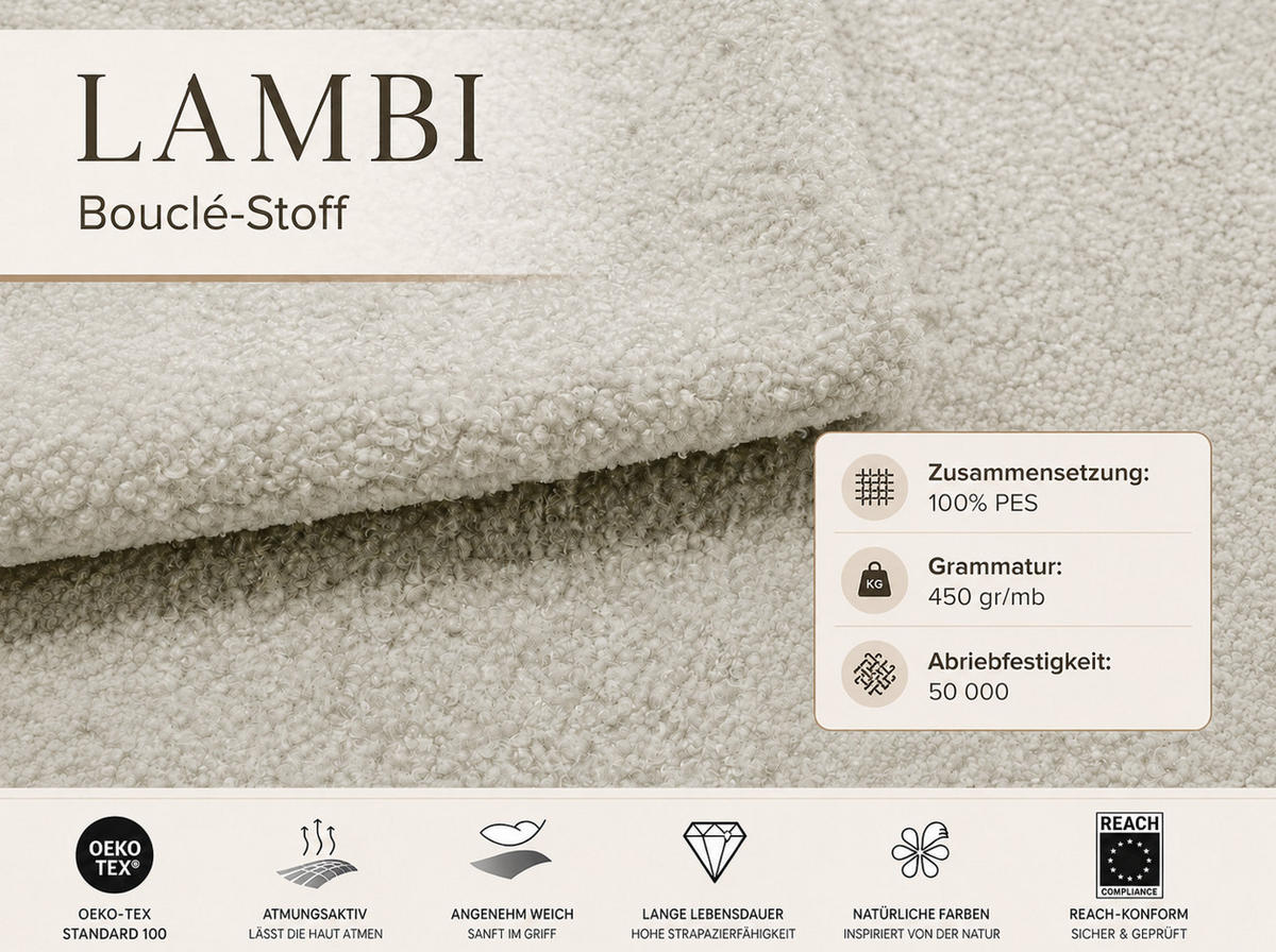 POLSTERBETT VARDO 180x200 cm mit Bettkasten, Stauraum und Metall-Lattenrost – Bouclé Stoff Hellgrau - Hellgrau/Schwarz, Textil/Metall (180/200cm) - Luxkor24