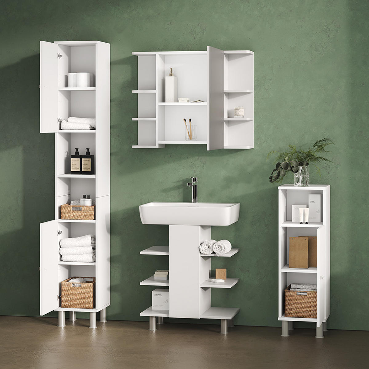 BADMÖBEL-SET Fucino Weiß 4 Teile - Weiß, Holzwerkstoff (79.6/190/36.6cm) - Livinity®