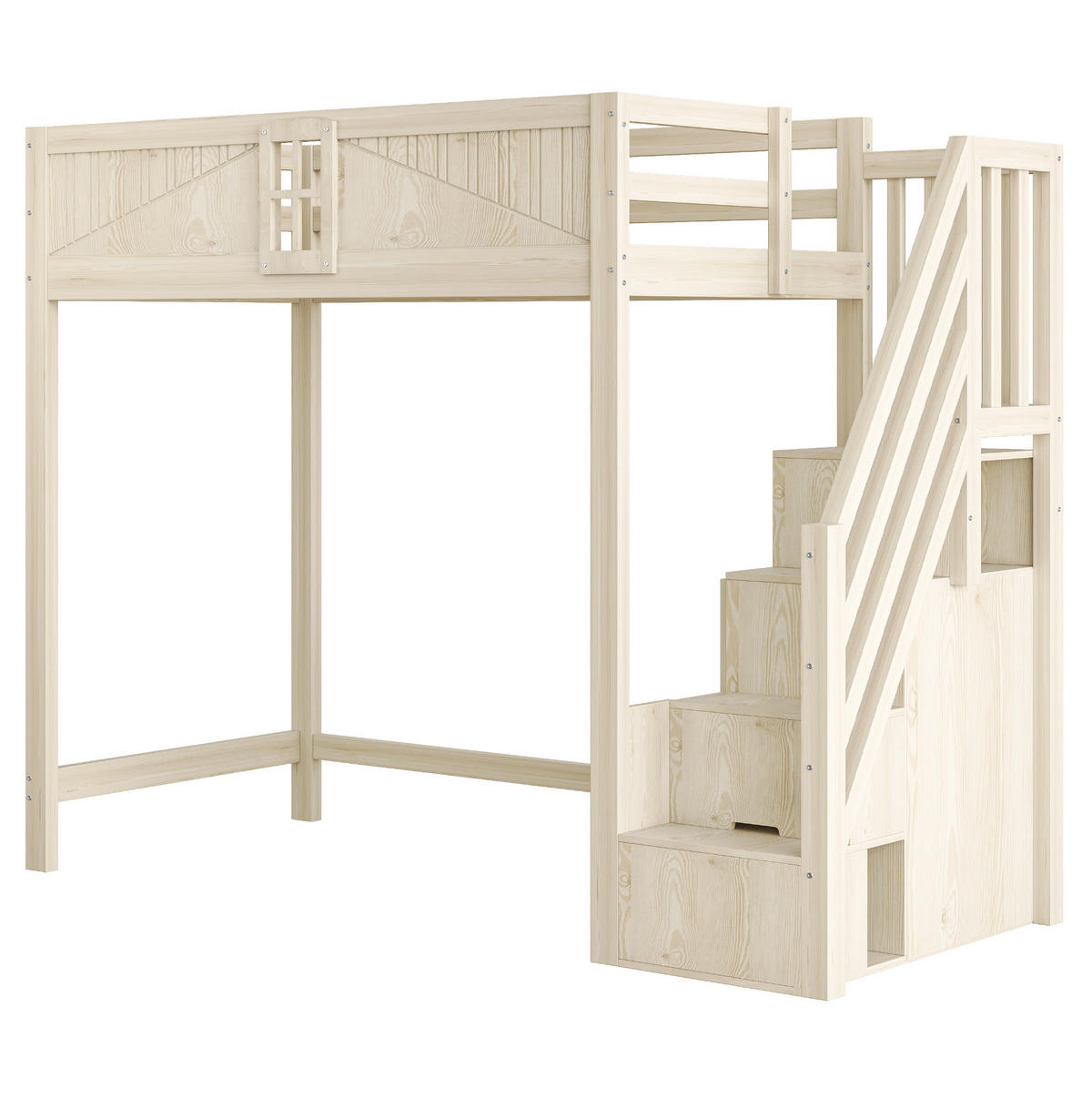 HOCHBETT mit Stauraum 90x200 cm Massivholz Natur, Leiter beidseitig montierbar - Braun, Holzwerkstoff (90/200cm) - Beauniv