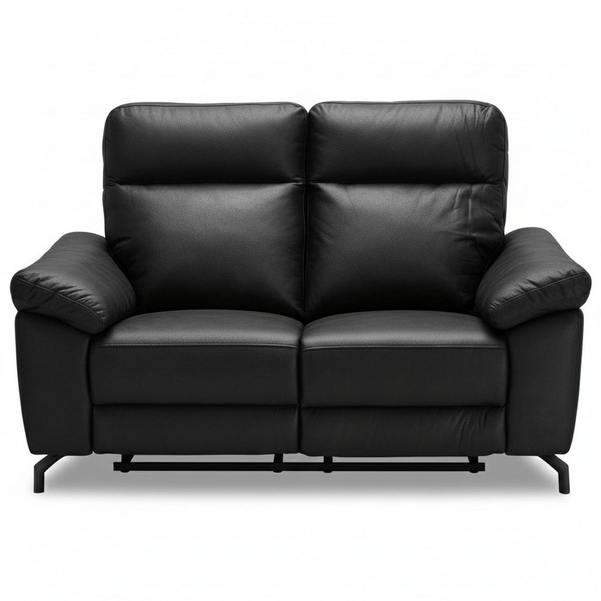 ZWEISITZER-SOFA Echtleder Schwarz - Schwarz, Leder/Metall (162/101/96cm) - Furnhouse