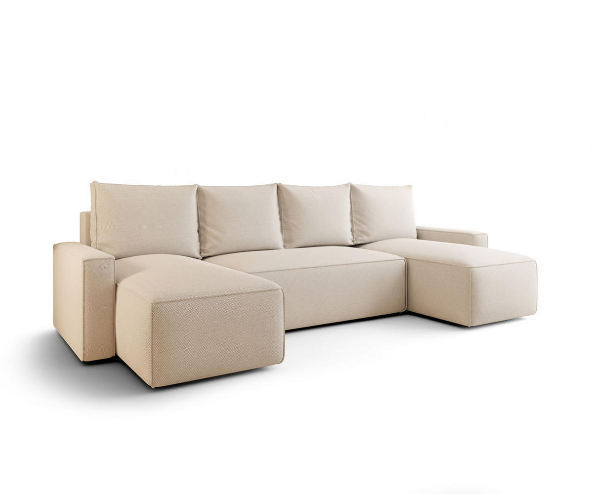 WOHNLANDSCHAFT mit Schlaffunktion SAVIO U Curio 09 - Ecru, Textil (300/75/140cm) - Bedante