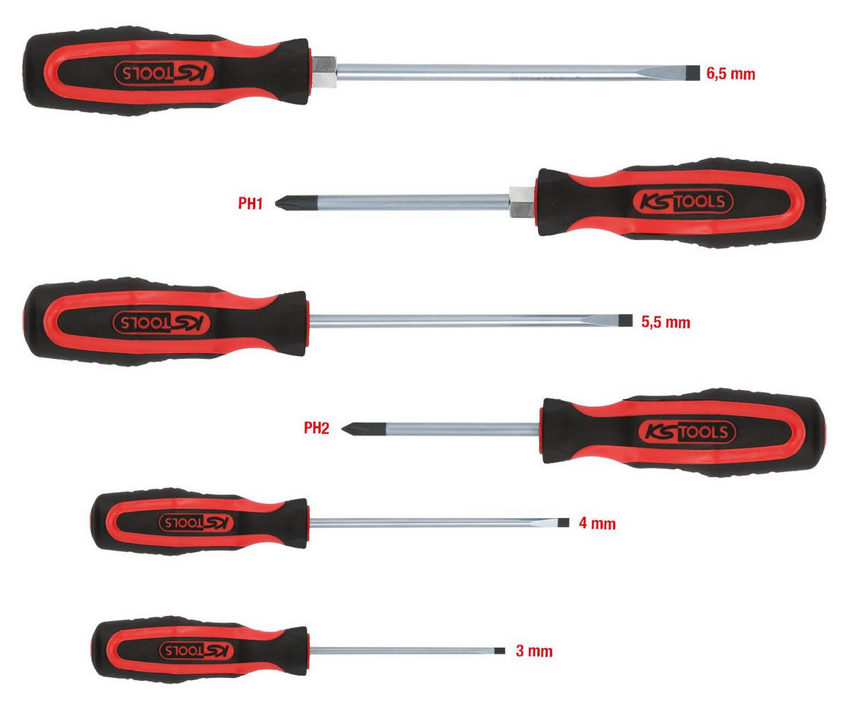 ERGOTORQUEPLUS SCHRAUBENDREHER-SATZ, 6-TLG SCHLITZ, PH - Multicolor, Kunststoff/Metall (14/31cm) - KS Tools