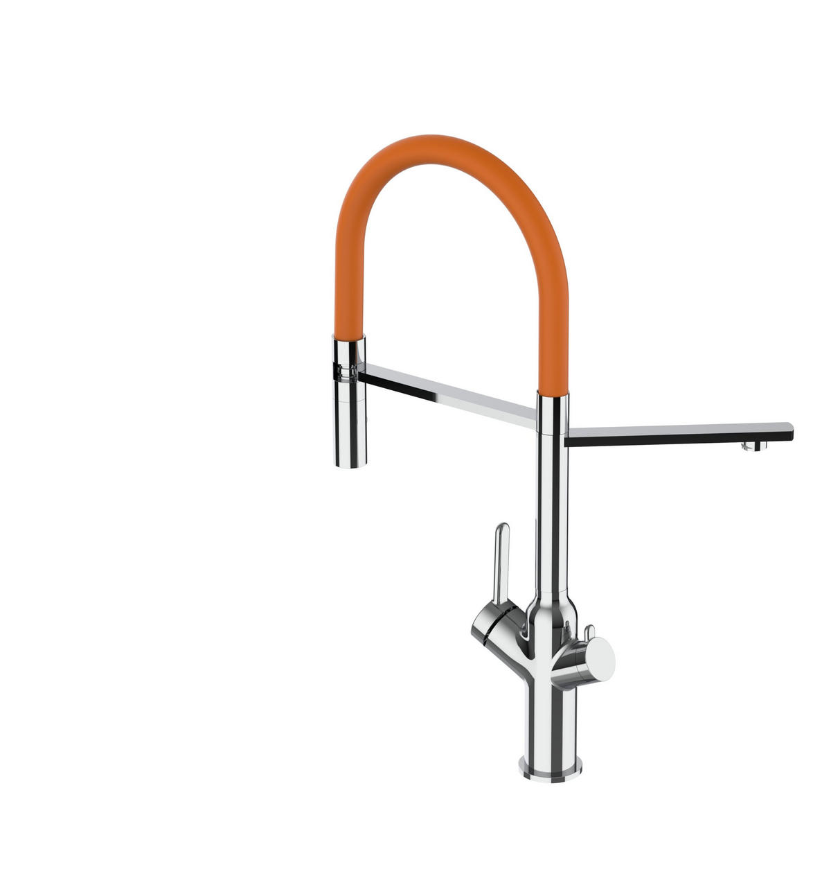 3-WEGE-KÜCHENARMATUR, Verchromt und Orange, 2-Strahl-Brause - Chromfarben, Metall (20.61/48/20.61cm) - VIZIO