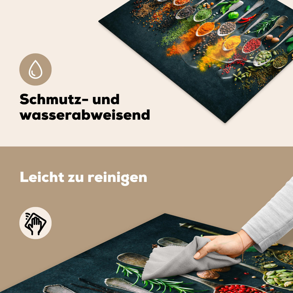 HERDABDECKPLATTE Kräuter - Gewürze - Löffel 65x52 cm - Multicolor, Kunststoff (65/52/0.2cm) - MuchoWow