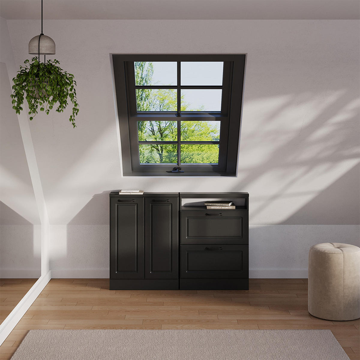 DACHSCHRÄGENSCHRANK Rion Anthrazit Landhaus/Anthrazit mit 2 Schubladen - Anthrazit, Holzwerkstoff (60/81.6/46cm) - Vicco