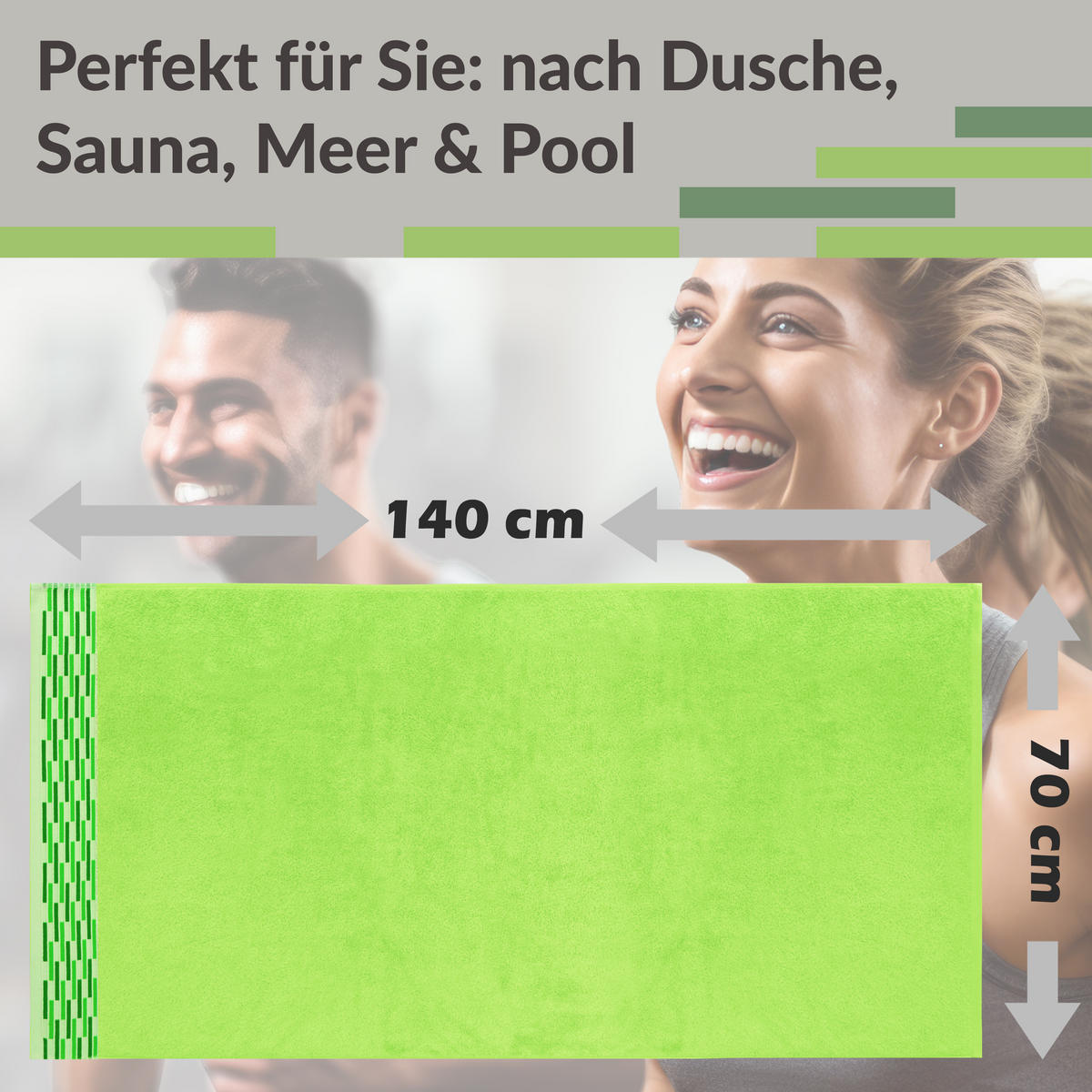DUSCHTUCH Lugano Apfelgrün 2er 70x140 cm - Hellgrün, Textil (70/140cm) - Lashuma
