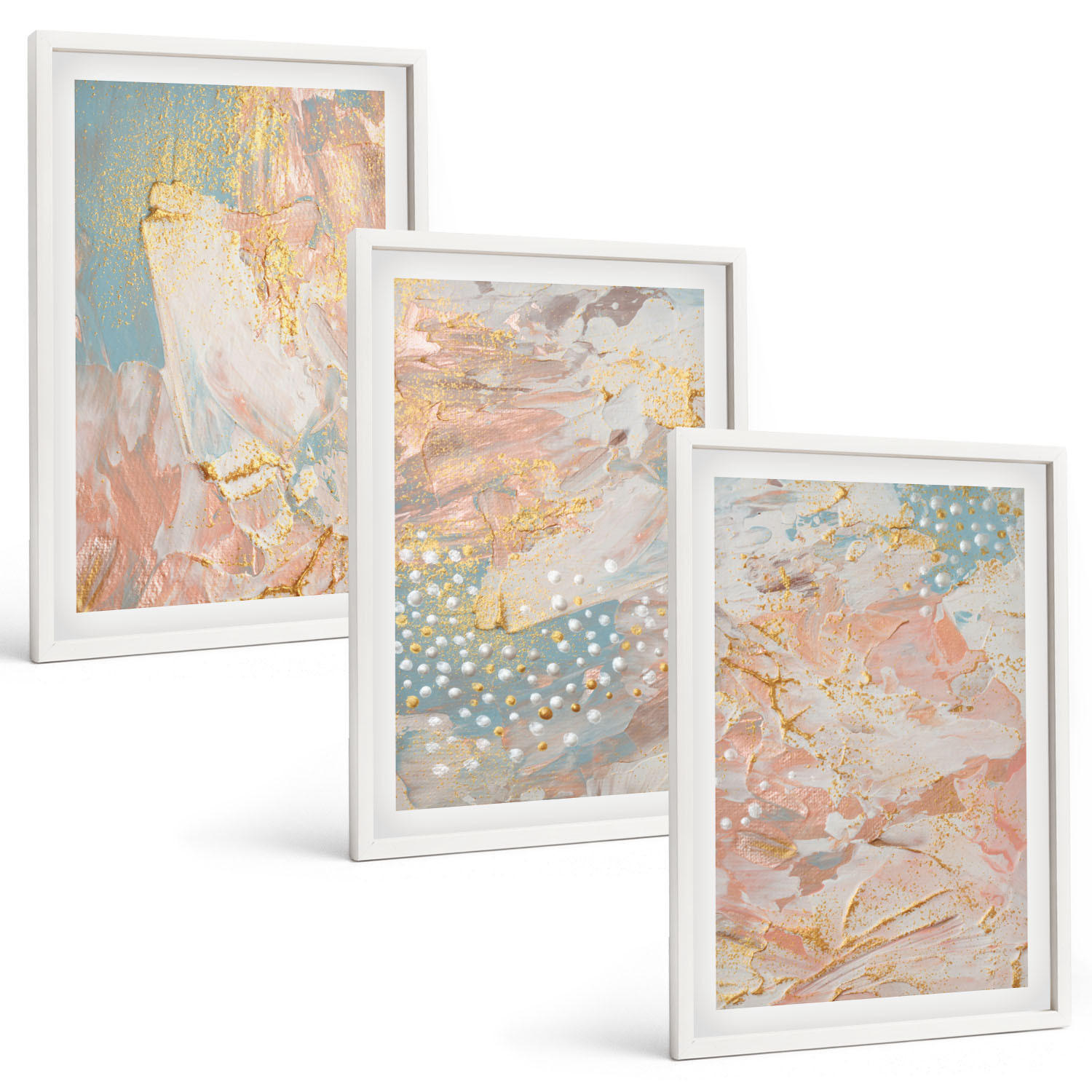 BILDER SET 3er Set - 40x60 cm Weißer Rahmen - Abstrakte Pastellmuster - Weiß, Kunststoff (40/60cm) - TULUP