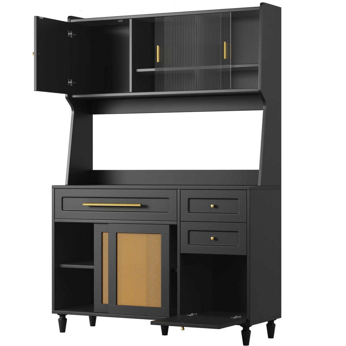 HOCHSCHRANK mit LED 120 x 45 x 195,5 cm Schwarz 3 Schubladen - Schwarz, Holzwerkstoff (45/195.5/120cm) - Meubliv