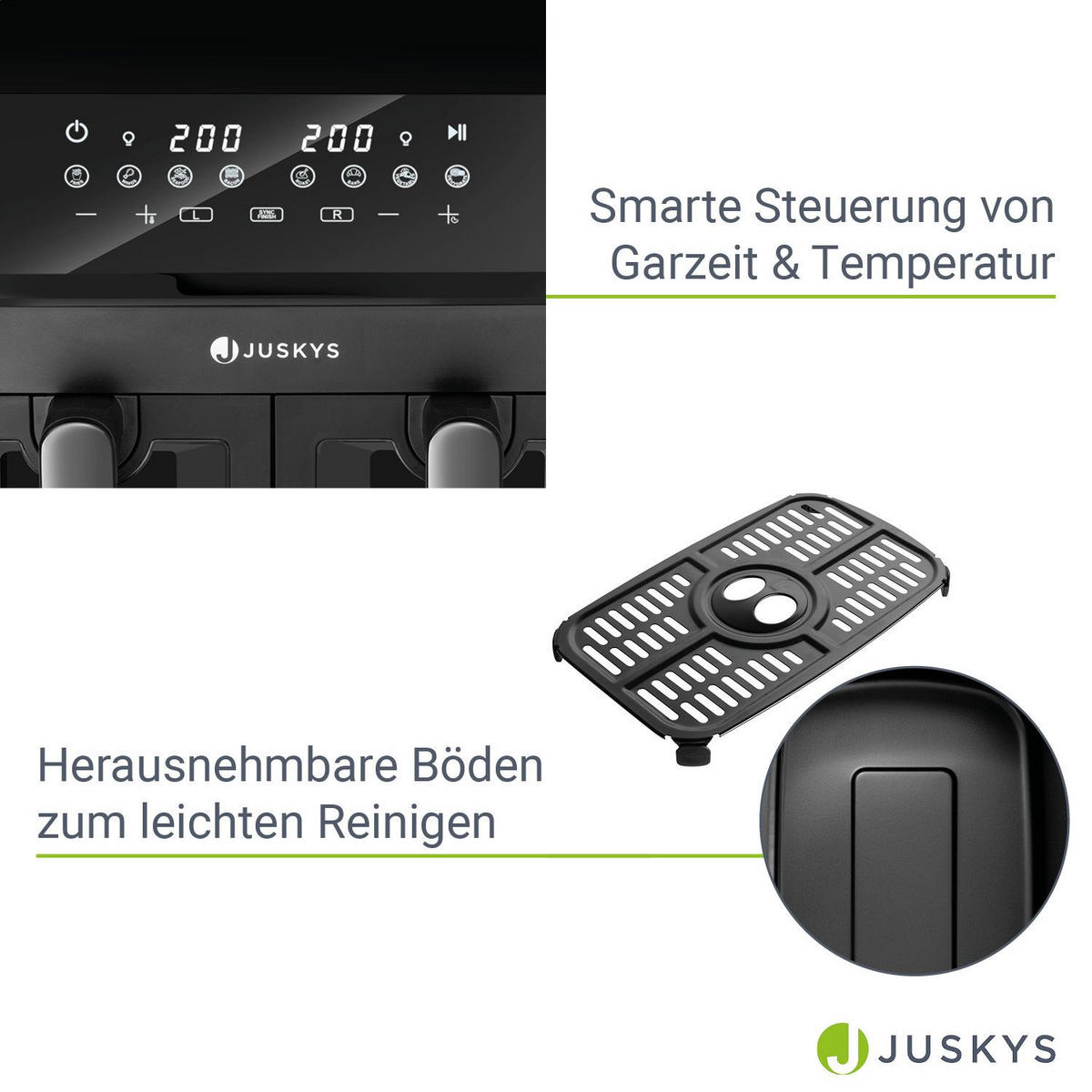 HEISSLUFTFRITTEUSE 9 L mit 2 Zonen - Schwarz, Kunststoff (41/39/30cm) - Juskys