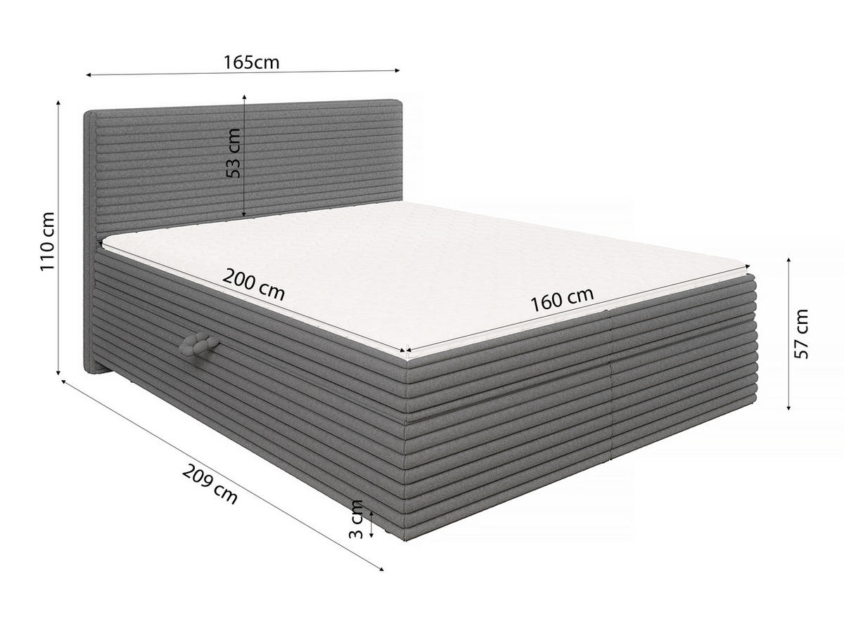 BOXBETT Roma 160/200 cm Dunkelgrau Plüschcord - Dunkelgrau/Schwarz, Holz/Kunststoff (160/200cm) - S-Style Möbel
