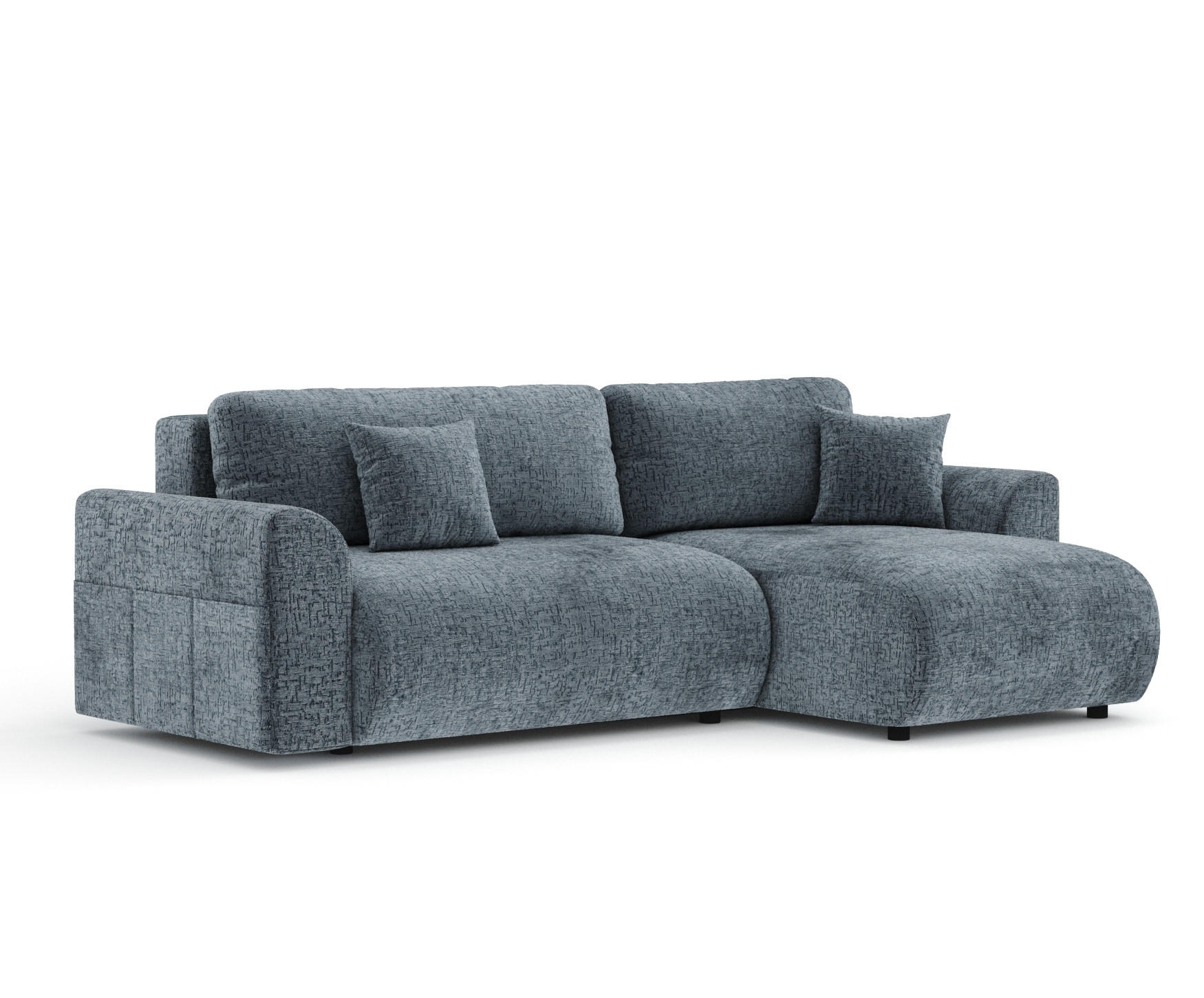 ECKSOFA MIT SCHLAFFUNKTION BodegaGrau Chenille - Blaugrau/Schwarz, Holz/Holzwerkstoff (235/138cm) - Maison de Reve