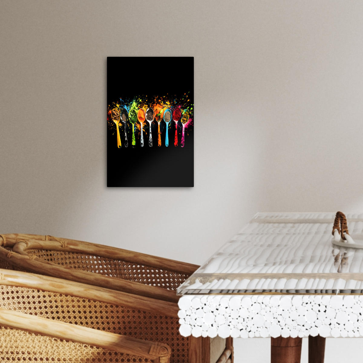 LEINWANDBILD Löffel - Gewürze - Modern - Graffiti - Farbe - Farbenfroh 20x30 cm - Multicolor, Textil (20/30cm) - MuchoWow