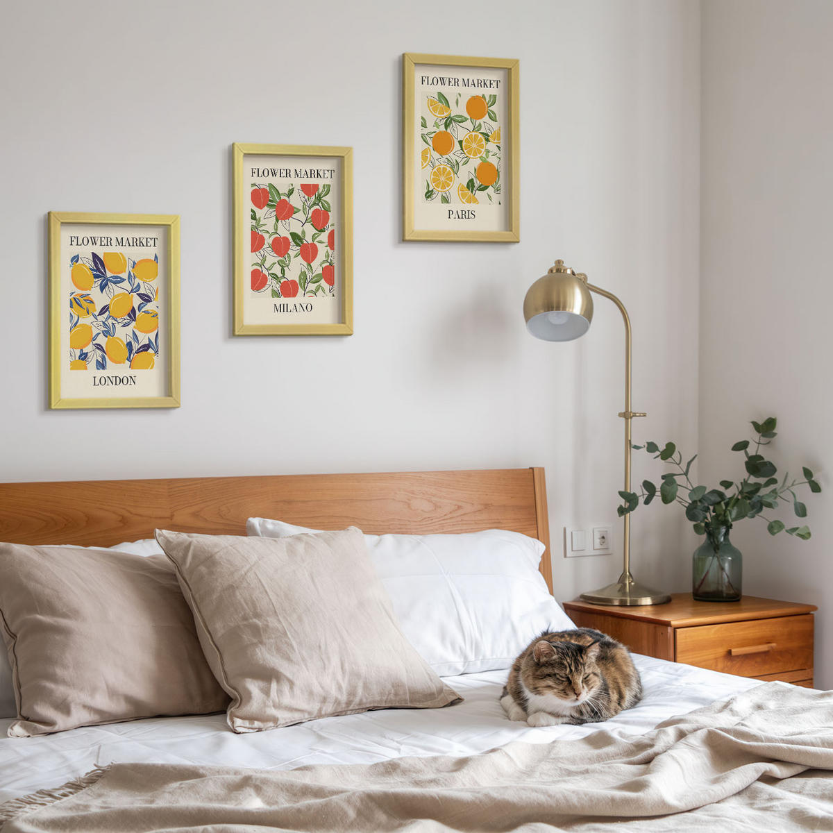 WANDBILDER 3er Set - 20x30 cm Goldrahmen - Blumenplakate in Städten - Goldfarben, Kunststoff (20/30cm) - ArtPrintCave