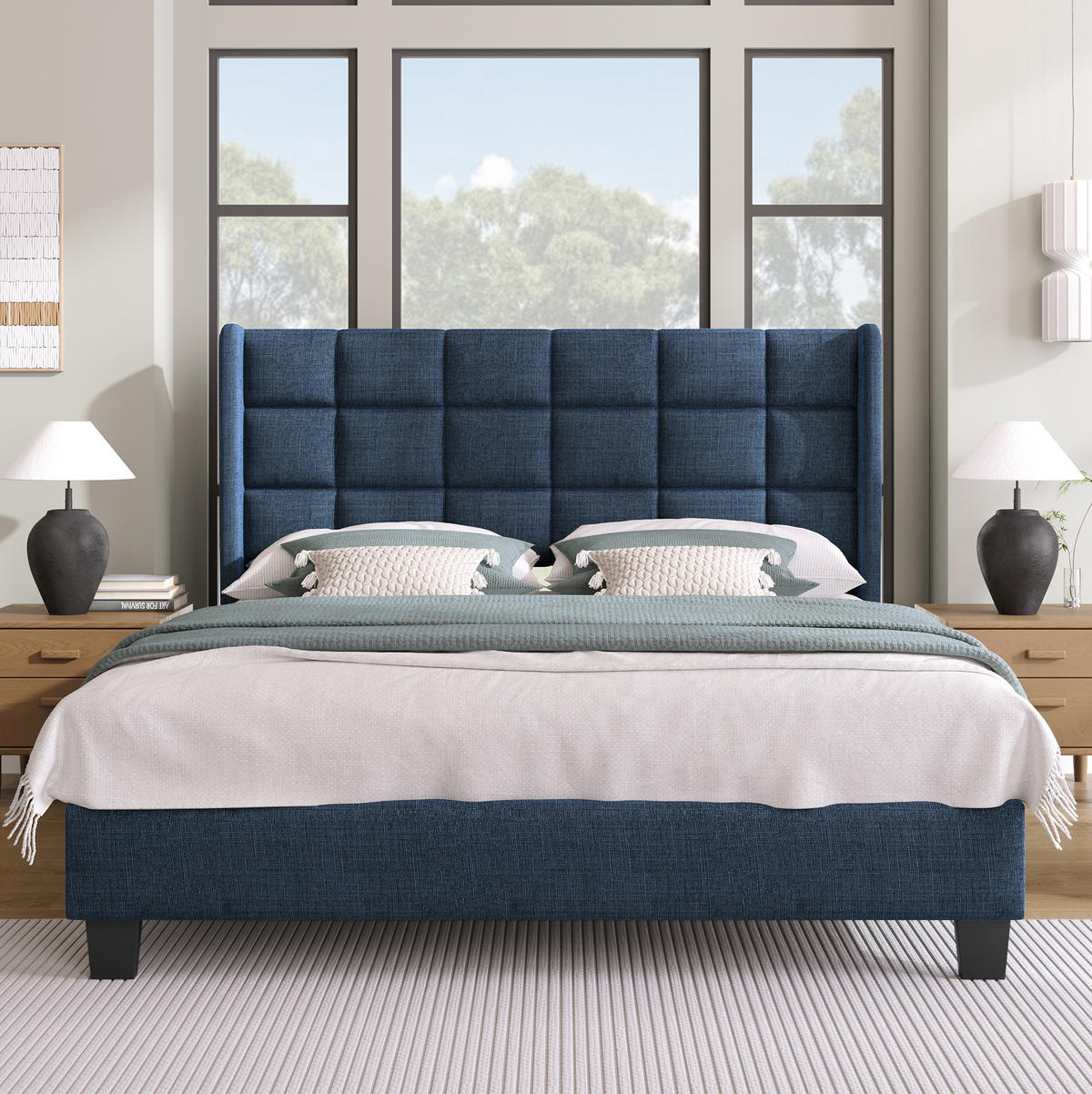 POLSTERBETT mit Lattenrost 140x200 cm Leinen Blau - Blau, Metall (140/200cm) - Beauniv