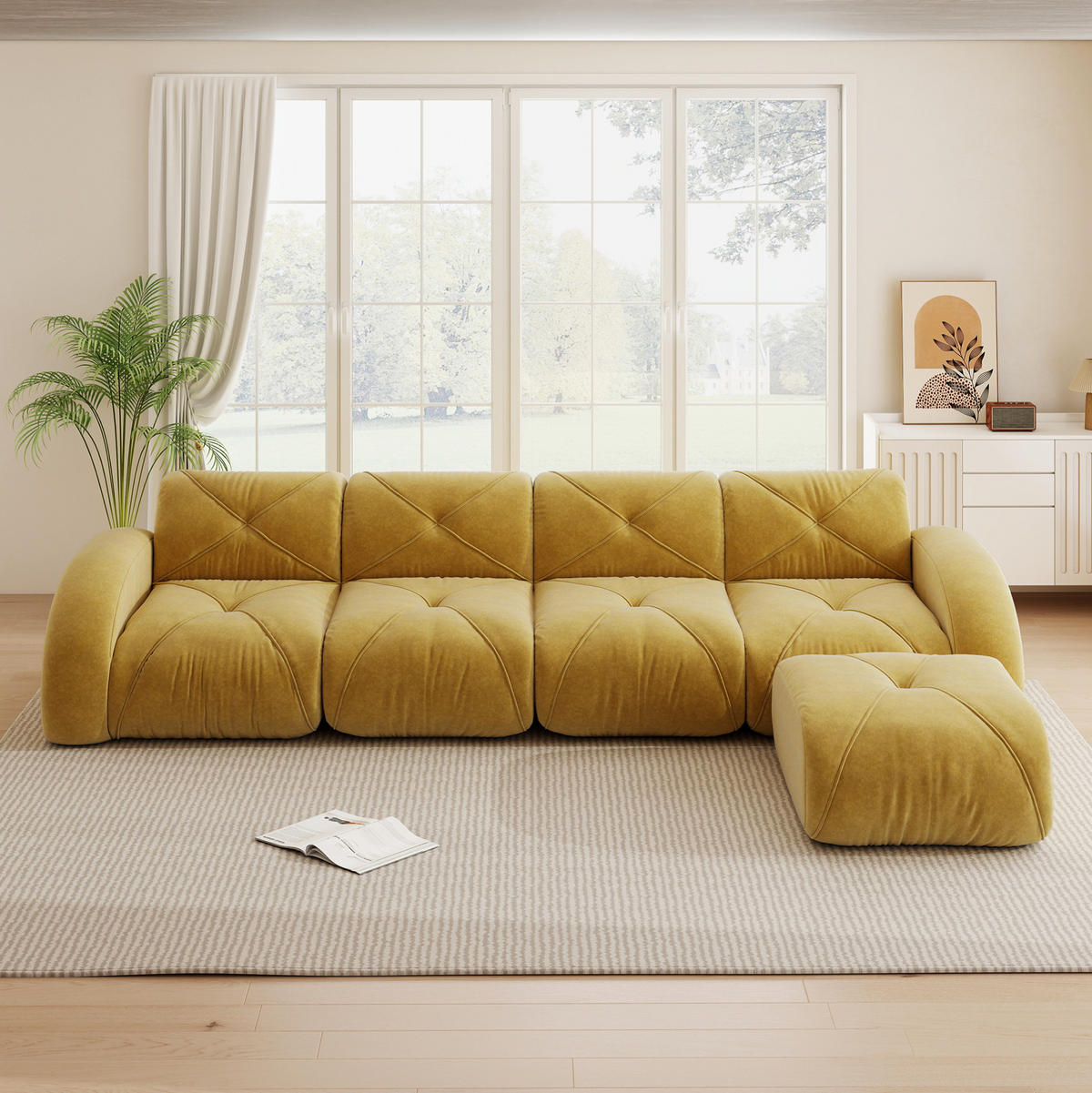ECKSOFA 358/171/76 cm modular gelb aus Chenille mit flexiblem Aufbau - Gelb, Textil (171/358cm) - OKWISH