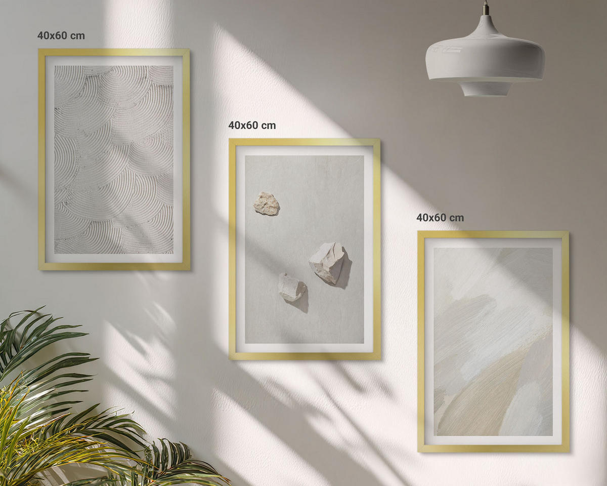 BILDER SET 3er Set - 40x60 cm Goldrahmen - Sandsteine moderne Farbe - Goldfarben, Kunststoff (40/60cm) - TULUP