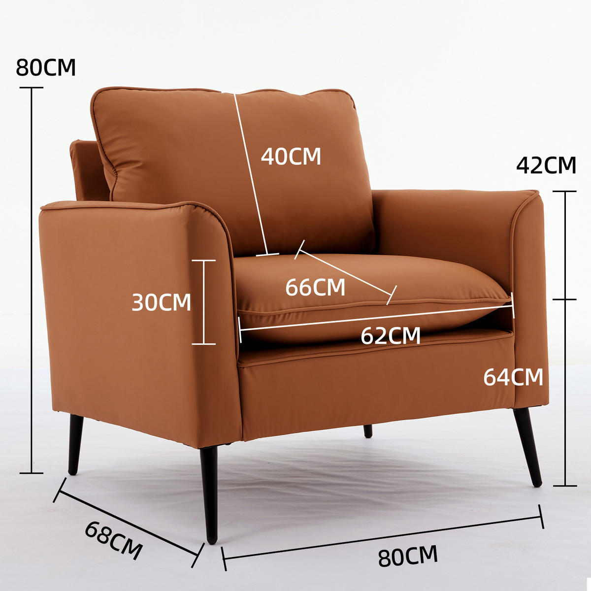 SESSEL Kunstleder Braun mit kissen - Braun, Holzwerkstoff/Textil (80/80/68cm) - WISHDOR