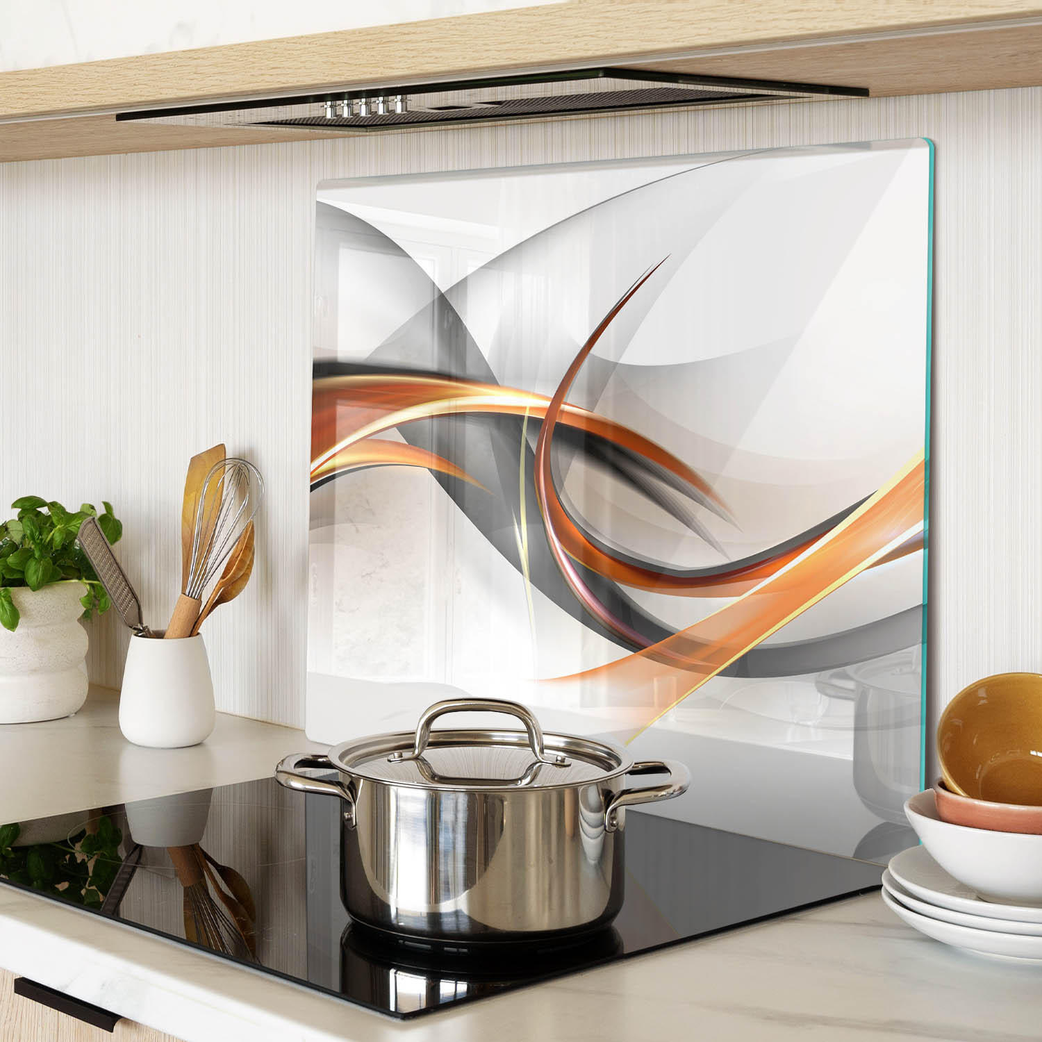 GLASPLATTE 60x52 cm Wellenabstraktion - Orange, Glas (60/0.4/52cm) - TULUP