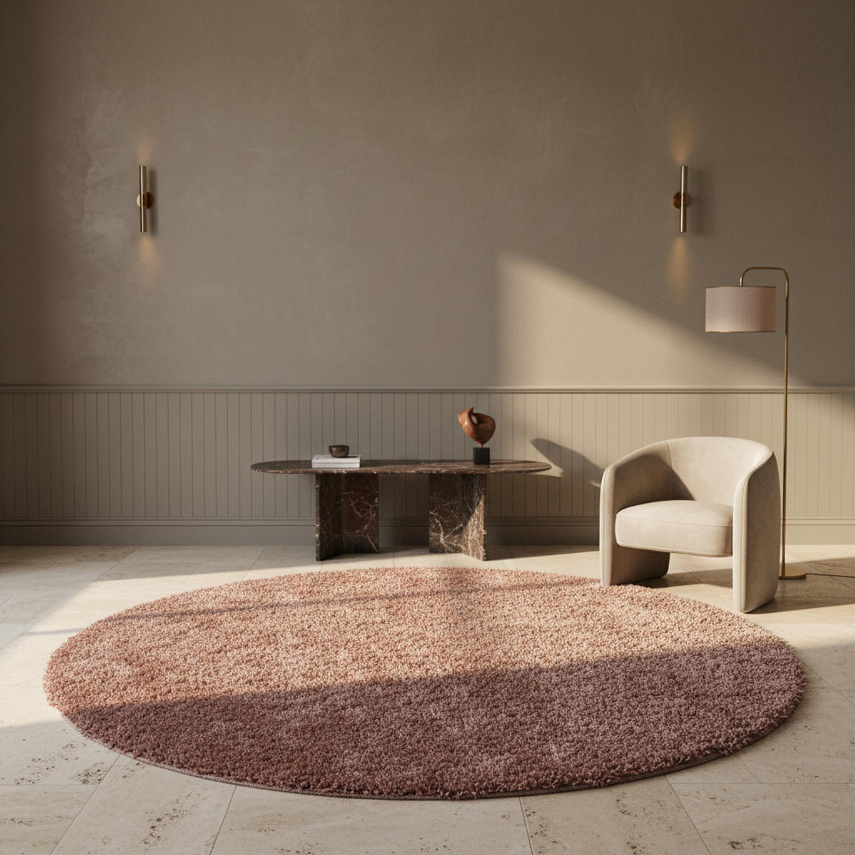 TEPPICH Hochflor Shaggy Uni-Look Polypropylen Wohnzimmer Rosa Rund 200x200 - Rosa, Textil (200/200cm) - KADIMA DESIGN