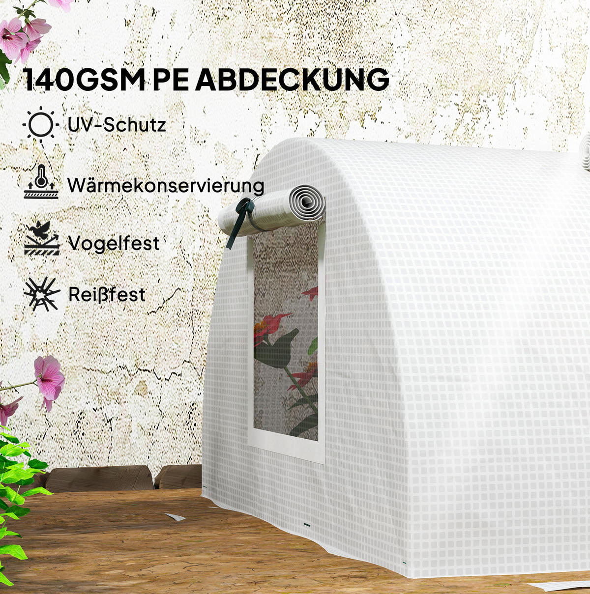 GEWÄCHSHAUS aus Kunststoff 200x80x45 cm in Weiß mit Mesh-Fenstern - Weiß, Kunststoff (80/45/200cm) - Modfu