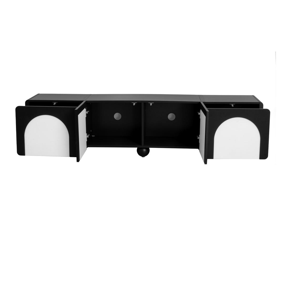 LOWBOARD 180/38/45 cm aus MDF und Holzwerkstoff mit Kabelmanagement Schwarz/Weiß - Schwarz, Holzwerkstoff (180/45/38cm) - Modenvie