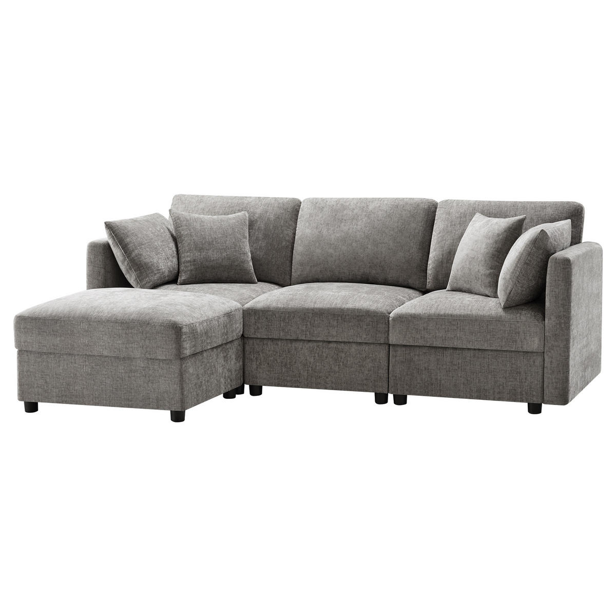 ECKSOFA, Chenille mit verstellbaren Armlehnen & Hocker, 218/156,5/86 cm, Grau - Grau, Textil (156.5/218cm) - Redom