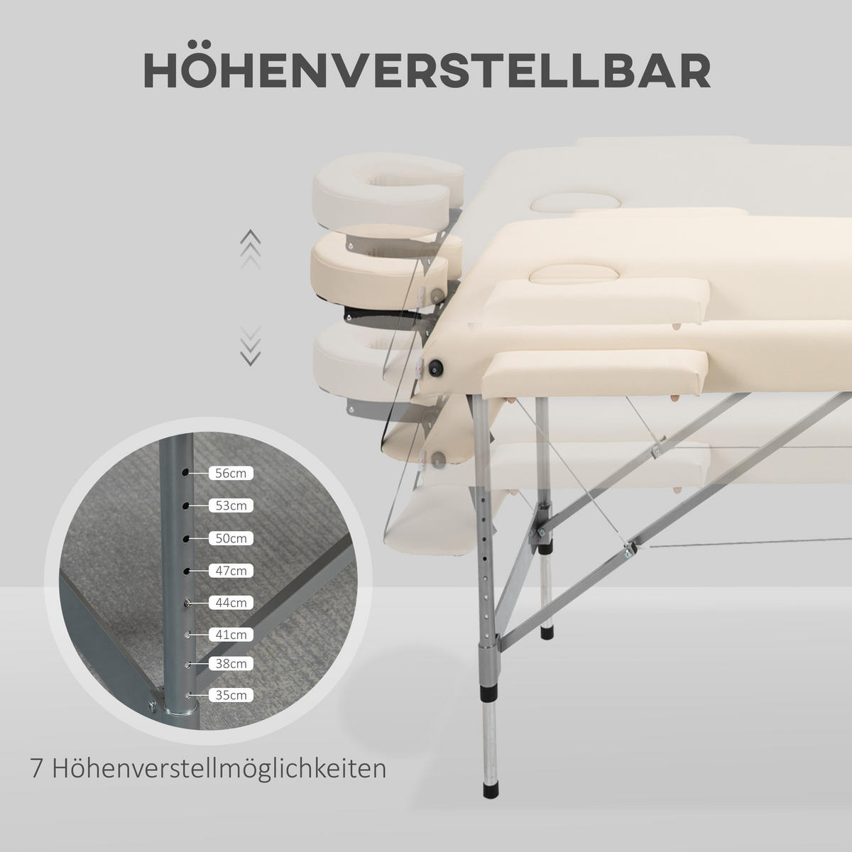 MASSAGELIEGE höhenverstellbar Beige - Beige, Metall (70/82/185cm) - HOMCOM
