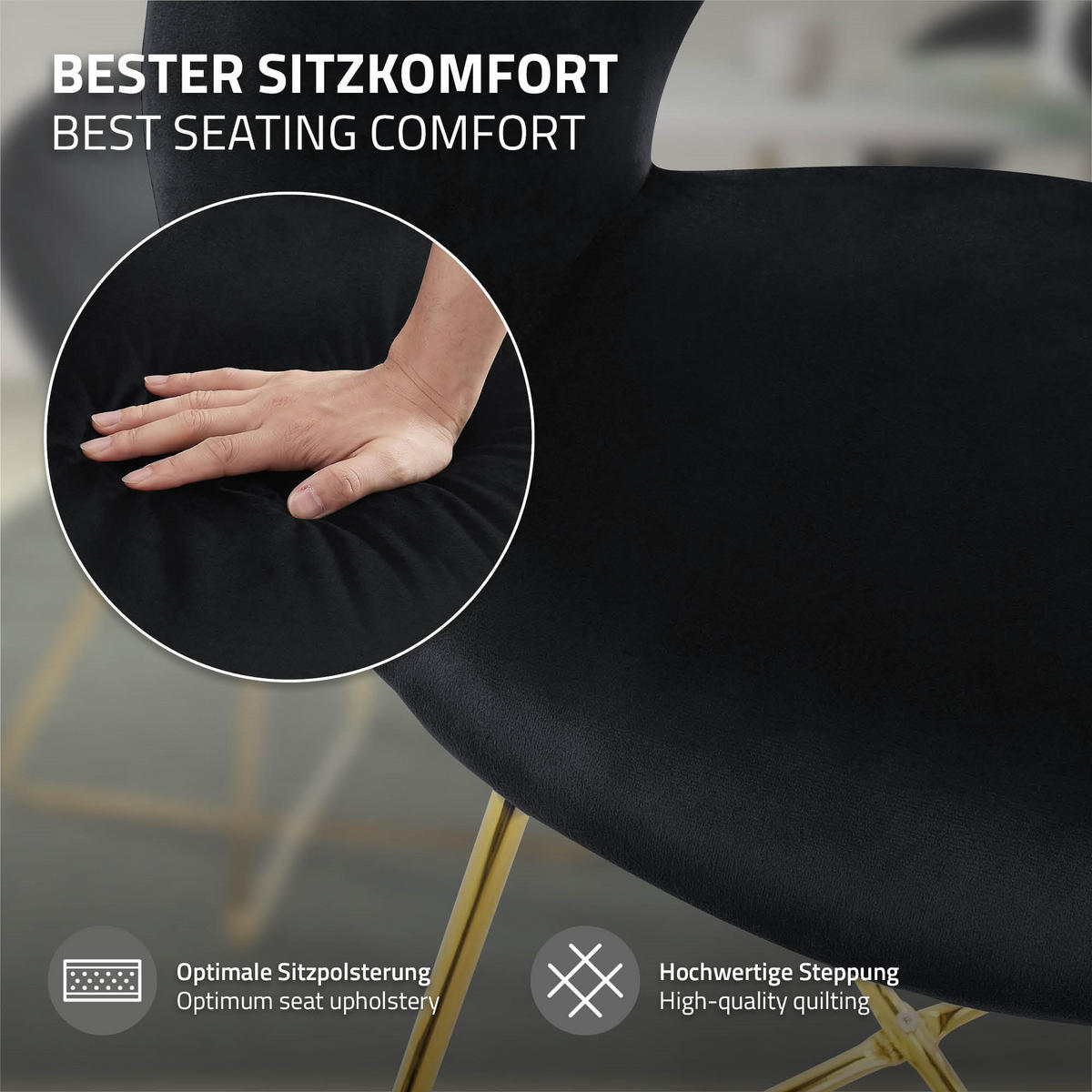 JÍDELNÍ ŽIDLE, sada 4 ks, černý samet - černá/zlatá, kov (53/77/64cm) - ML-DESIGN