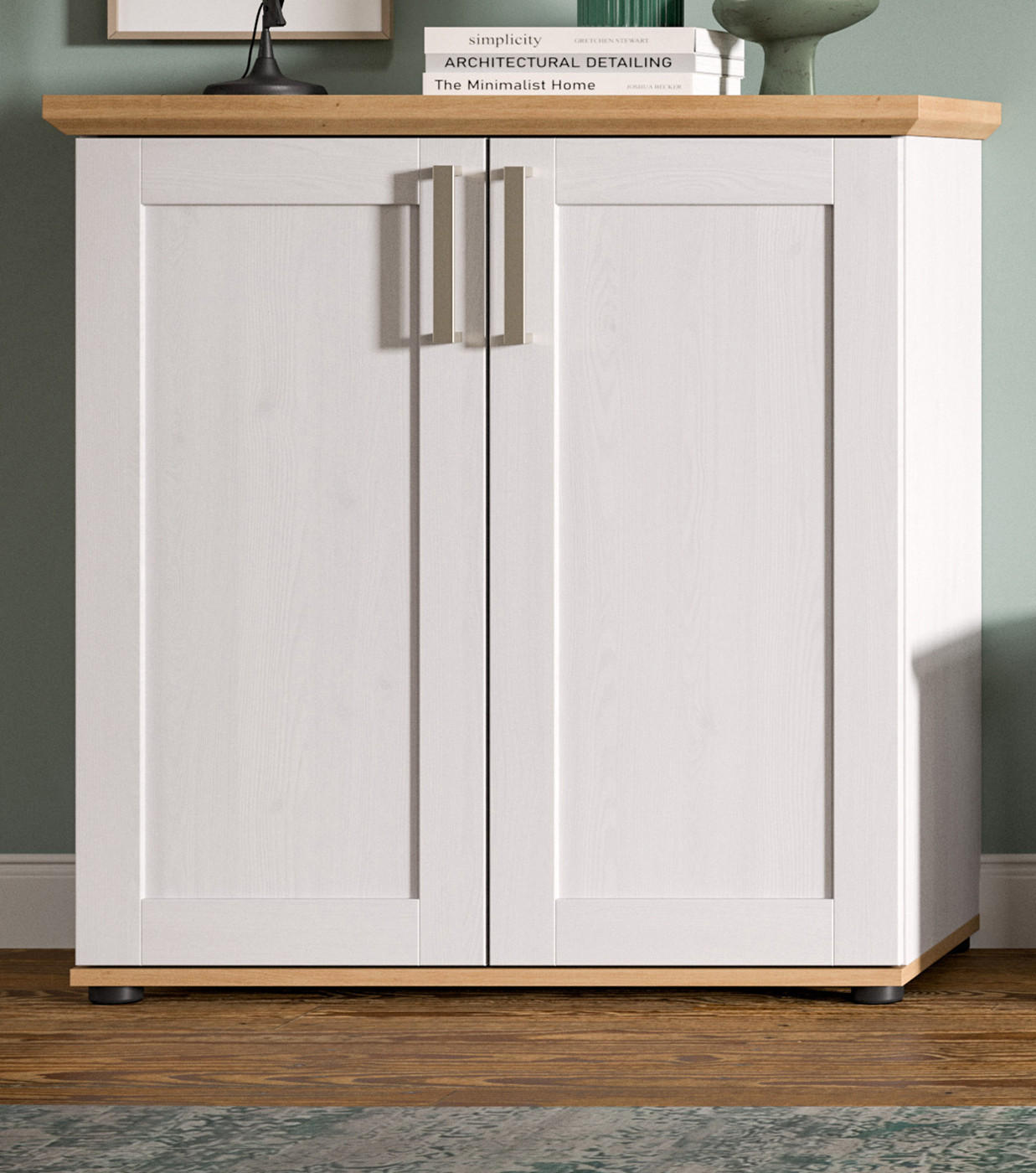 KOMMODE weiß Lärche, Eiche Artisan 84 cm, Highboard Landhaus Stil - Silberfarben/Schwarz, Holzwerkstoff/Kunststoff (84/88/37cm) - Inn.Furn