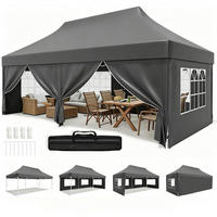 GARTENPAVILLON 3 x 6 m Grau Wasserdicht UV-Schutz 50+ mit 4 Seitenteilen - Grau, Textil (300/265/600cm)