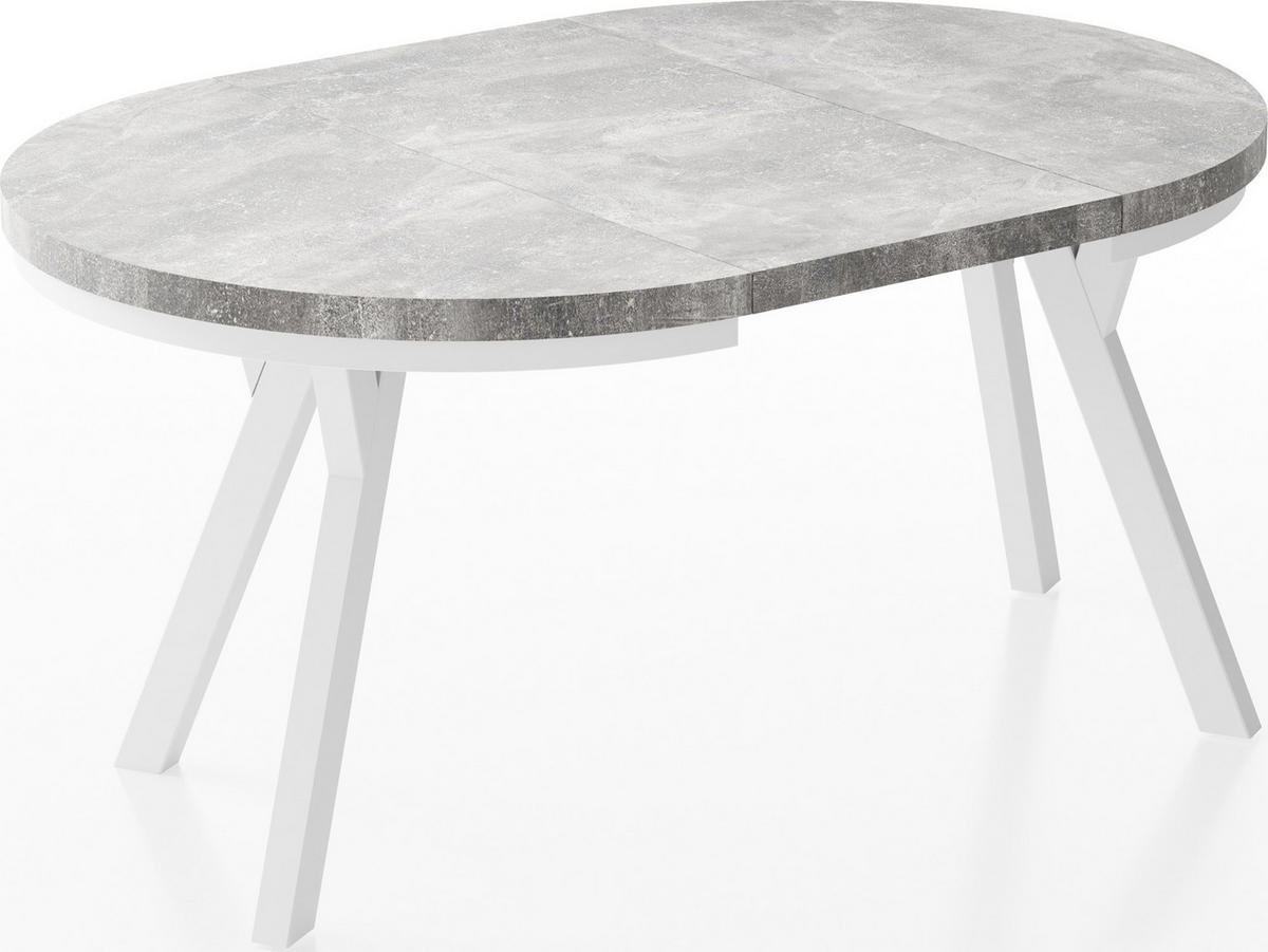 ESSTISCH Lume Weiß runder ausziehbarer, Grauer Beton 100-150/100/76 cm - Hellgrau/Weiß, Holz/Holzwerkstoff (100/100/76cm) - WFL GROUP