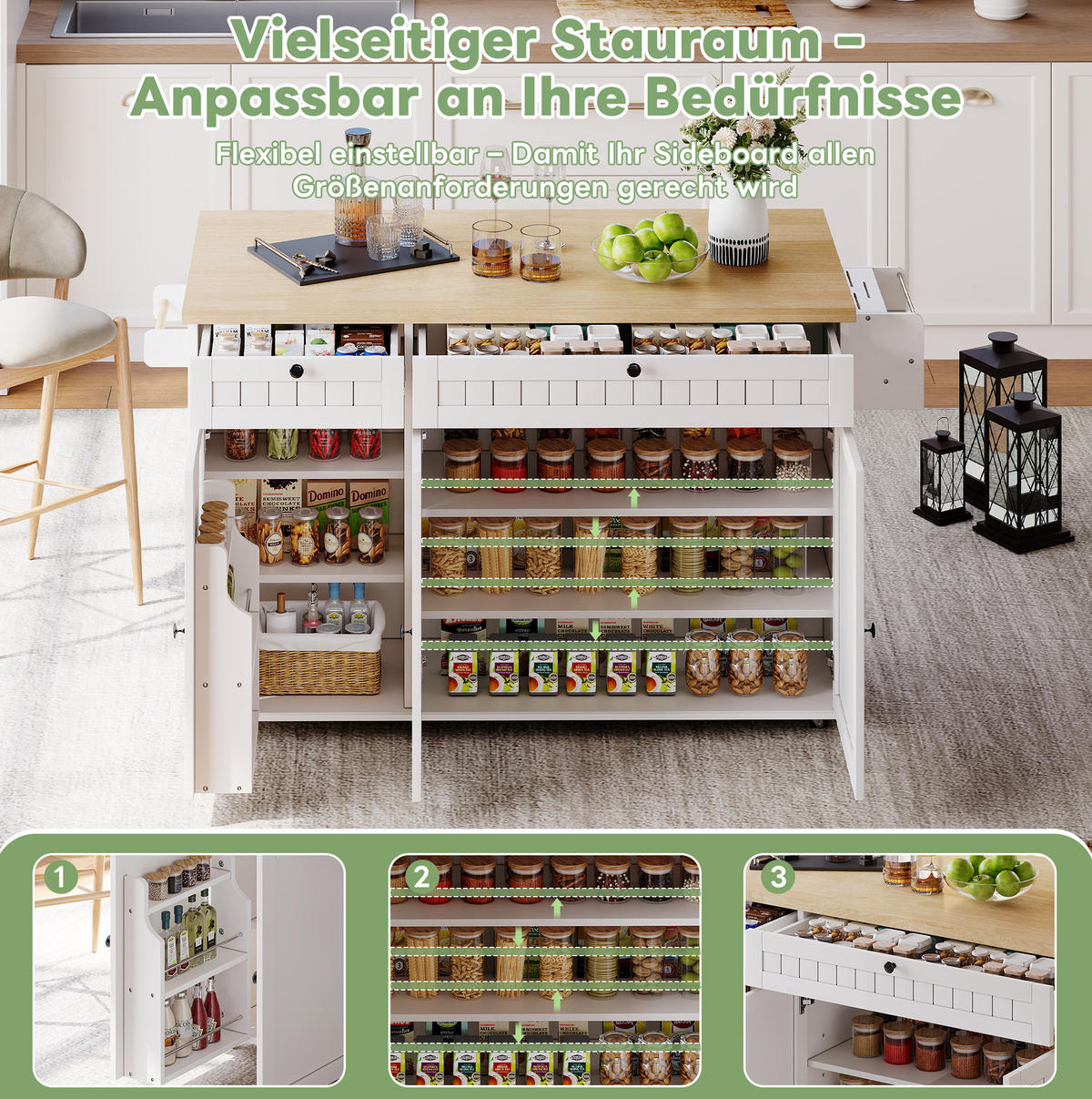 KÜCHENINSEL 137/45/89,5 cm aus MDF mit klappbarer Arbeitsplatte Natur/Weiß - Naturfarben, Holzwerkstoff (137/89.5/70cm) - Modenvie