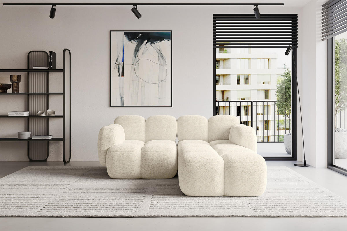 ECKSOFA modulares Sofa Rechts Miko-L1 214x205x75 Creme Velours - Creme/Schwarz, Holzwerkstoff/Kunststoff (214/205cm) - ALTDECOR