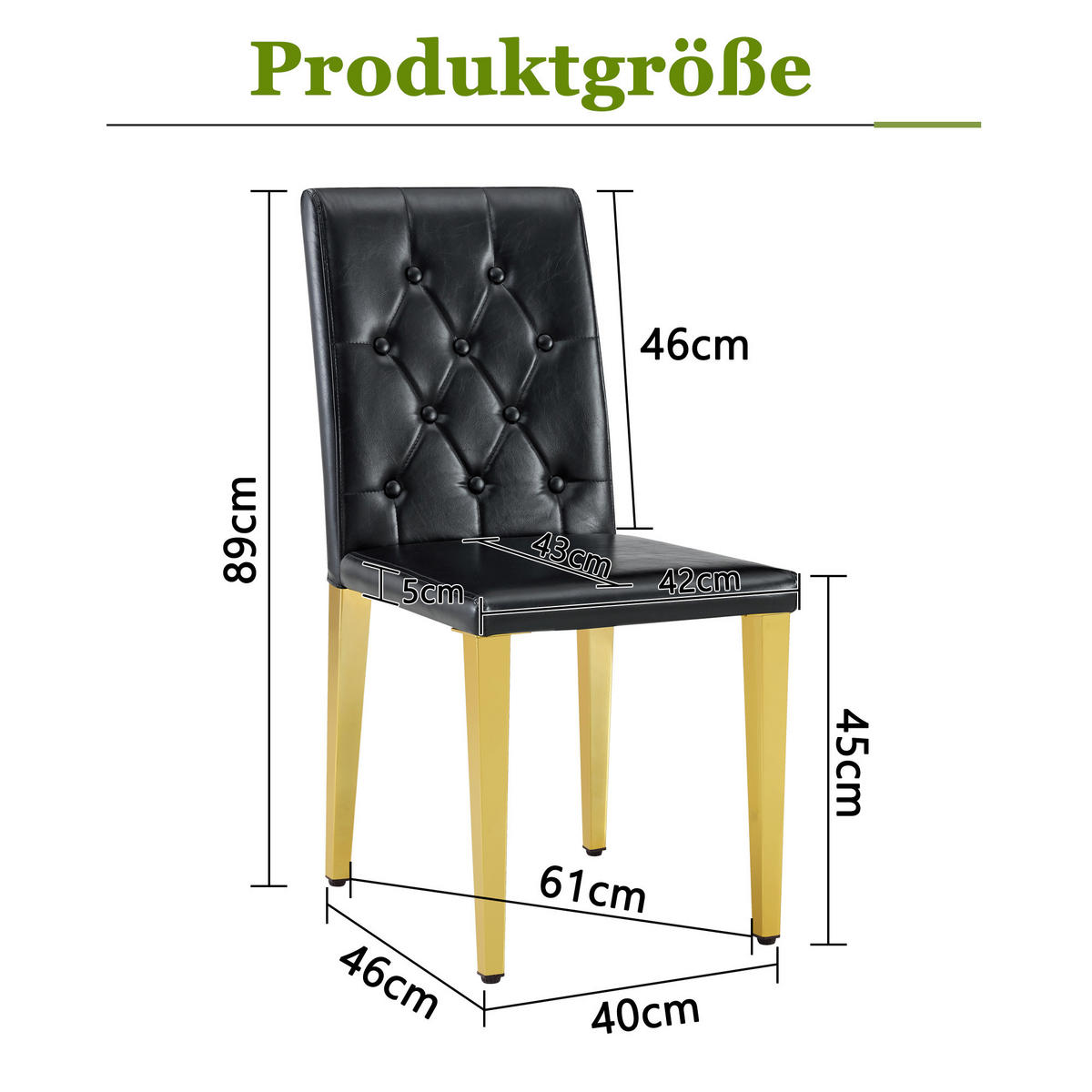 STUHL-SET DE-36653 4 Stück mit PU-Bezug und Metallbeinen Gold - Goldfarben, Metall (46/89/42cm) - ComfortXL