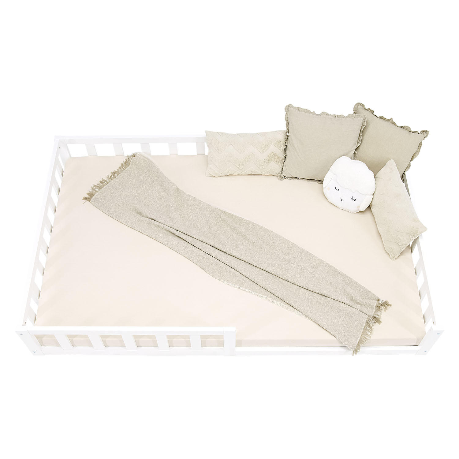 BODENBETT 120x200 cm Weiß mit Lattenrost - Weiß, Holz (120/200cm) - Homestyle4u
