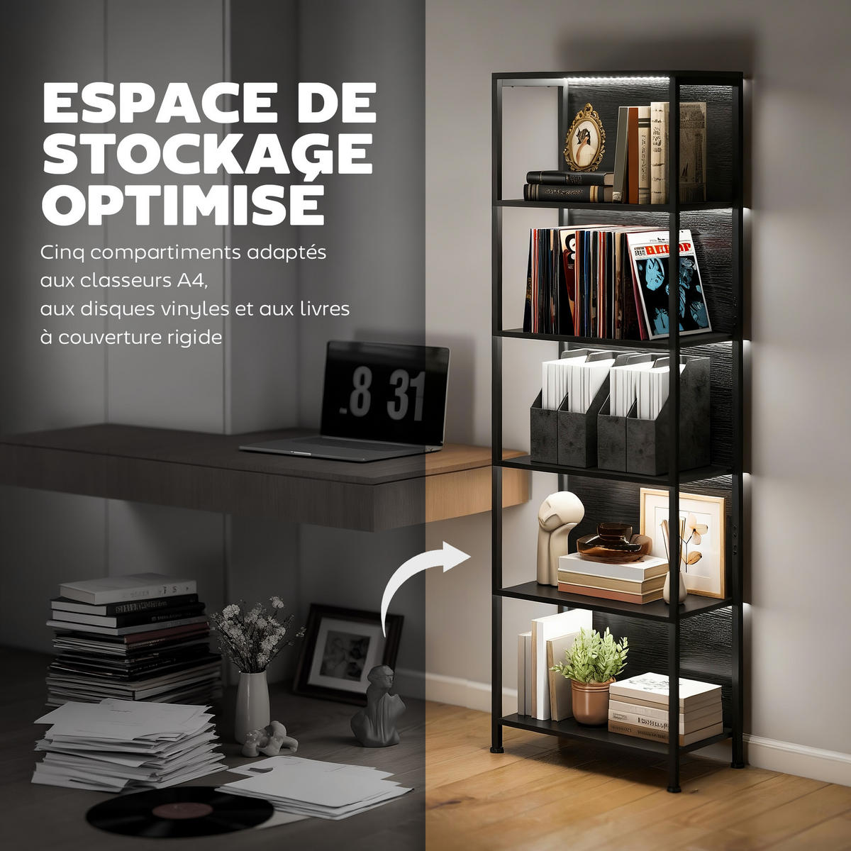 REGAL DE-15562 5 Ebenen mit 7‑farbiger LED-Beleuchtung Schwarz - Schwarz, Metall (60/179/30cm) - ComfortXL