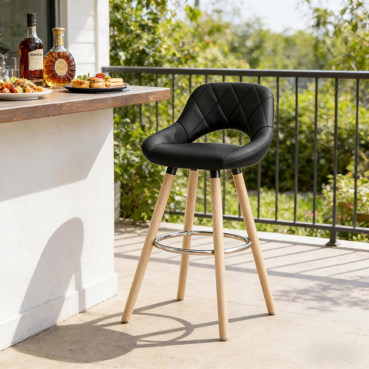 BARHOCKER Schwarz 1er-Set mit Rückenlehne und Massivholzbeinen - Schwarz, Holz (43/70/40cm) - PANGIVO
