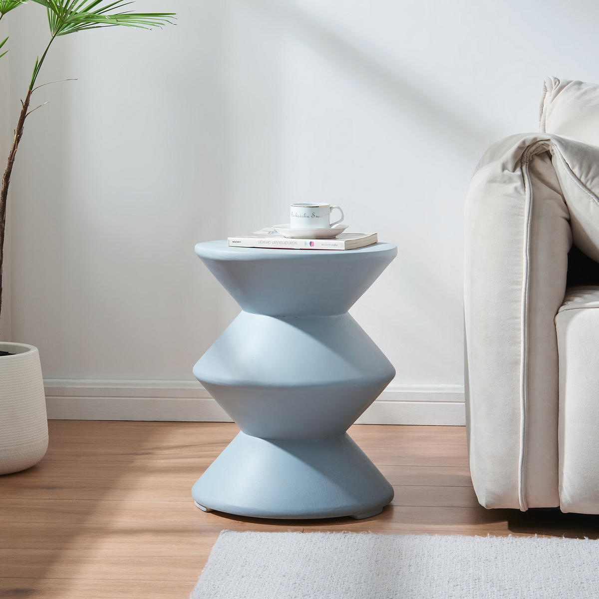 ODKLÁDACÍ STOLEK Kyppeslo - světle modrá, kámen (36.5/36.5/47cm) - [en.casa]