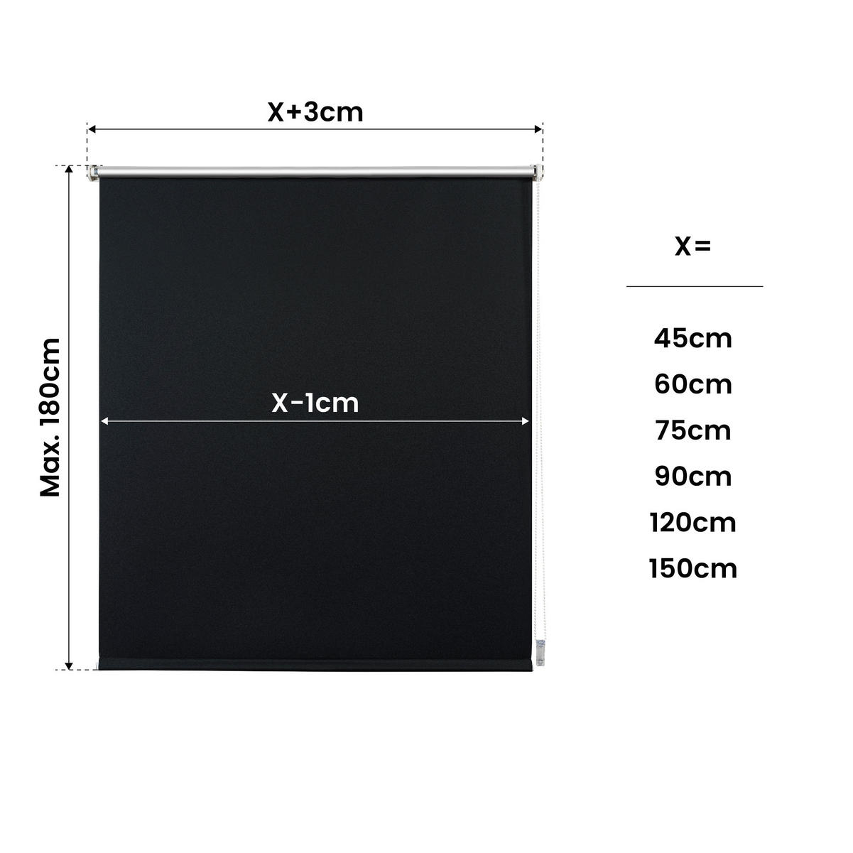 VERDUNKELUNGSROLLO Schwarz, 45 cm x 180 cm 120 cm x 180 cm - Schwarz, Kunststoff (120/180cm) - STORESDECO