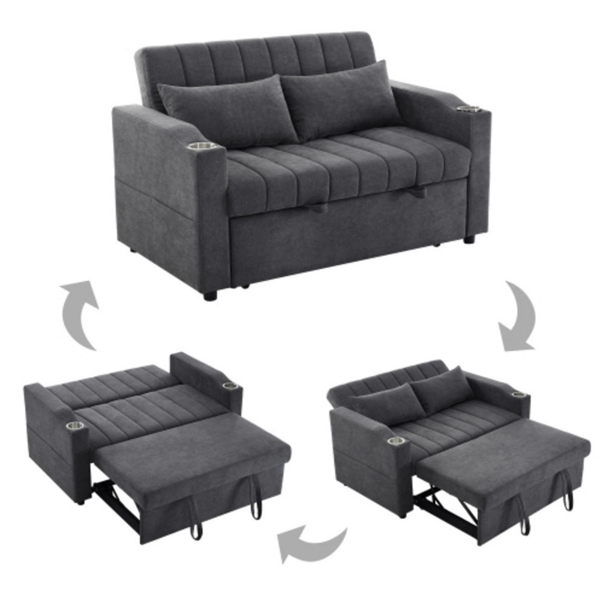 DOPPELSCHLAFSOFA 136x162x84 3-stufig, Leinen, grau - Grau, Textil (162/84/136cm) - Luhomfu