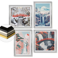WANDBILDER 4er Set - 50x50 cm & 40x60 cm Silberner Rahmen - Wasserfälle, Berge, Brücken, Bäume - Silberfarben, Kunststoff (50/50cm) - ArtPrintCave