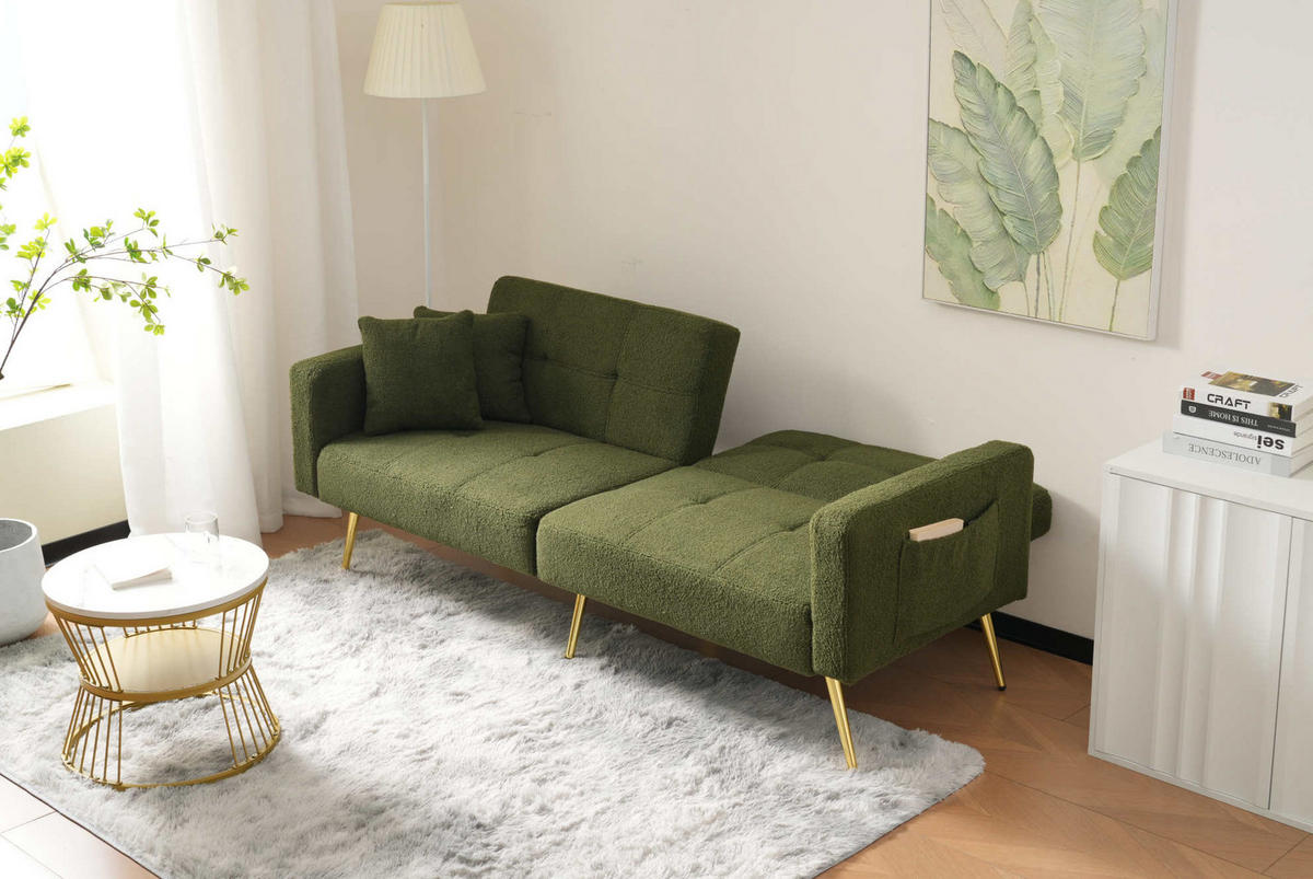 SCHLAFSOFA Sherpa mit verstellbarer Rückenlehne und Seitentaschen Antikgrün 175/64/72 cm - Grün, Textil (64/72/175cm) - Redom